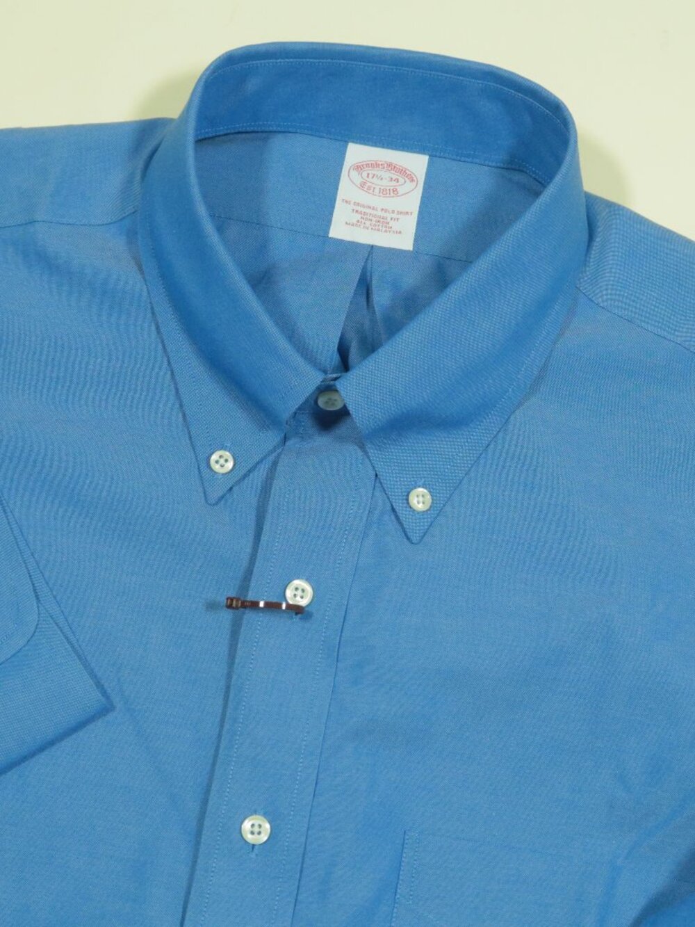 Brooks Brothers Non Iron Trad Fit Oxford Dress Shirt Mens 17.5 34 Blue New